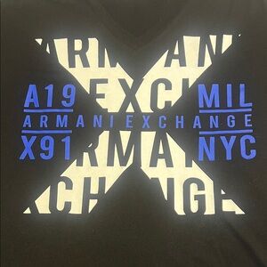 Armani Exchange Black Tee with Blue and White Graphic